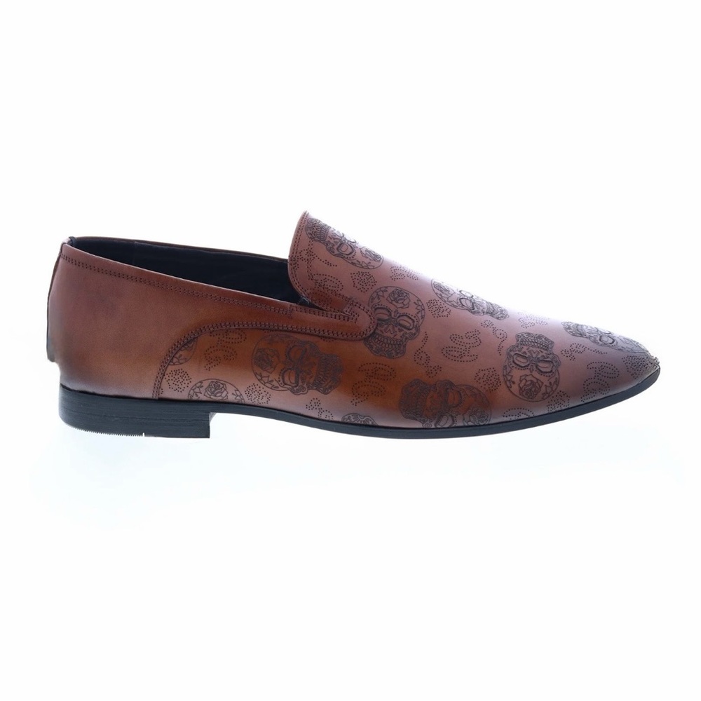 Men's ROBERT GRAHAM Jupiter Brown Leather Skull Print Slip-On Dress Shoes, SZ 11 - Picture 5 of 12